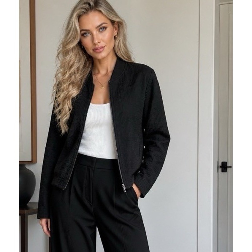 Eileen Fisher Texture Crinkled Blazer Full Zip Black Size S Comfort Office Fall